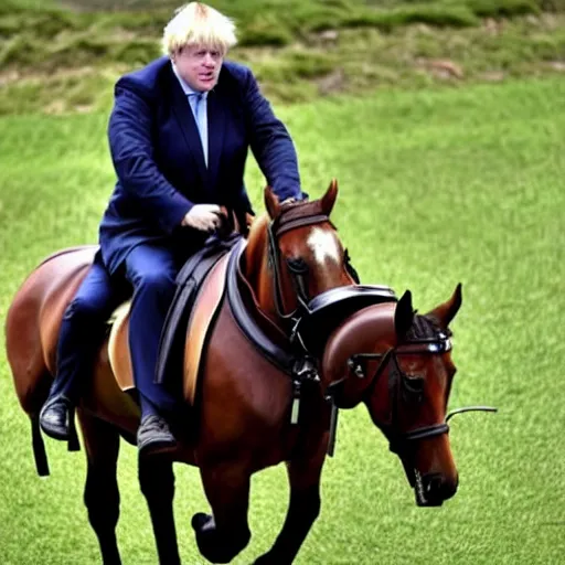 Image similar to Boris Johnson riding a horse into battle