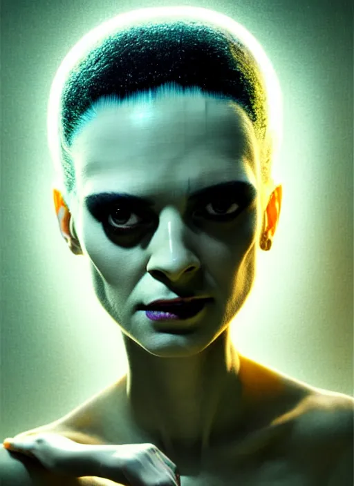 Image similar to smooth healthy skin, glowing complexion, high key lighting, portrait of a beautiful gentle futuristic bride of frankenstein, kintsugi, modern fine art, fractal, intricate, elegant, highly detailed, digital photography, subsurface scattering, by jheronimus bosch and greg rutkowski