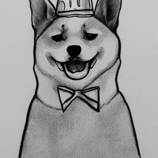 Image similar to A sketch of a shiba inu dog with a sombrero on its head