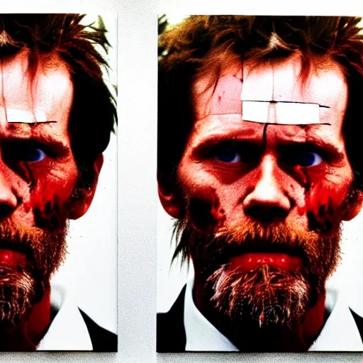 Image similar to portrait of willem dafoe, medium shot. by hermann nitsch and hermann nitsch.