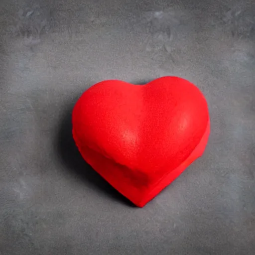 Image similar to 3d render of a badly formed red putty heart shape in the middle of a gray sheet of paper