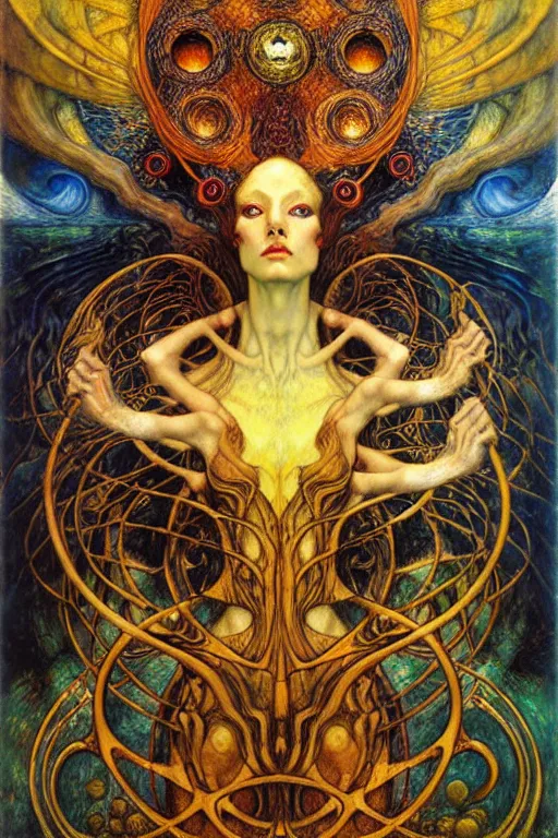 Image similar to Divine Chaos Engine by Karol Bak, Jean Delville, William Blake, Gustav Klimt, and Vincent Van Gogh, symbolist, visionary