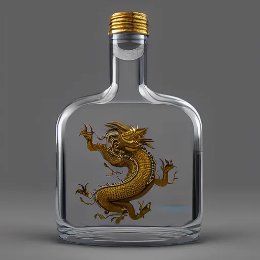 Image similar to transparent ancient boar flask with a Chinese dragon, raytracing, orthographic 3d rendering, octane render