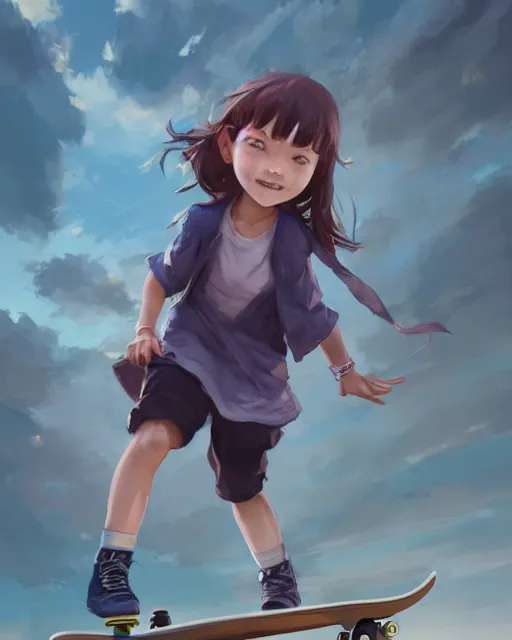 Premium AI Image  cute anime girl skateboarding at street