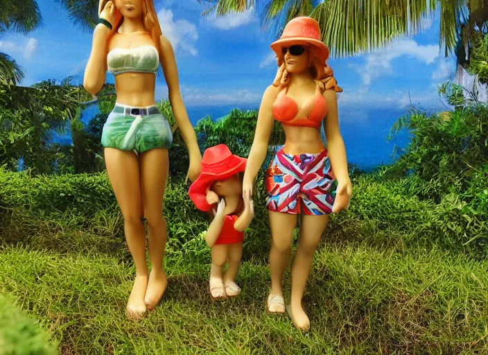 Prompt: Image on the store website, eBay, Full body, highly detailed 80mm resin figure of People dressed in vacation attire