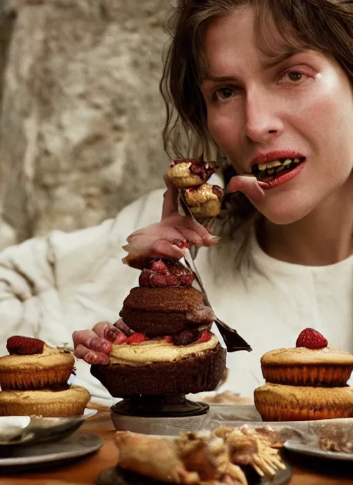 Image similar to closeup portrait of a medieval goblin eating cakes, depth of field, zeiss lens, detailed, symmetrical, centered, fashion photoshoot, by Annie Leibovitz and Steve McCurry, David Lazar, Jimmy Nelsson, Breathtaking, 8k resolution, extremely detailed, beautiful, establishing shot, artistic, hyperrealistic, beautiful face, octane render