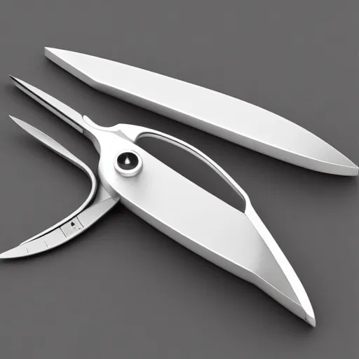 Image similar to “automated scissors by dieter rams, full product photo, keyshot render, white smooth industrial design, apple computer scissors”