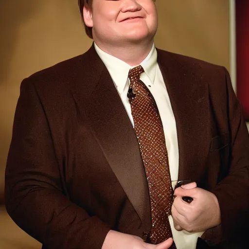 Image similar to Andy Richter is wearing a chocolate brown suit and necktie. Andy is standing under a running shower. The suit and necktie are soaking wet.