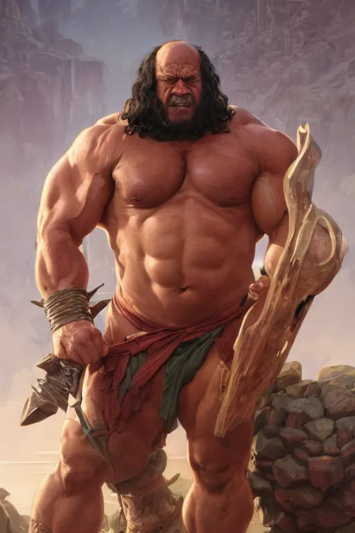 Image similar to hulking herculean barbarian danny devito, masterpiece, intricate, elegant, highly detailed, digital painting, artstation, concept art, smooth, sharp focus, illustration, art by artgerm and greg rutkowski and alphonse mucha and uang guangjian and gil elvgren and sachin teng, symmetry!!