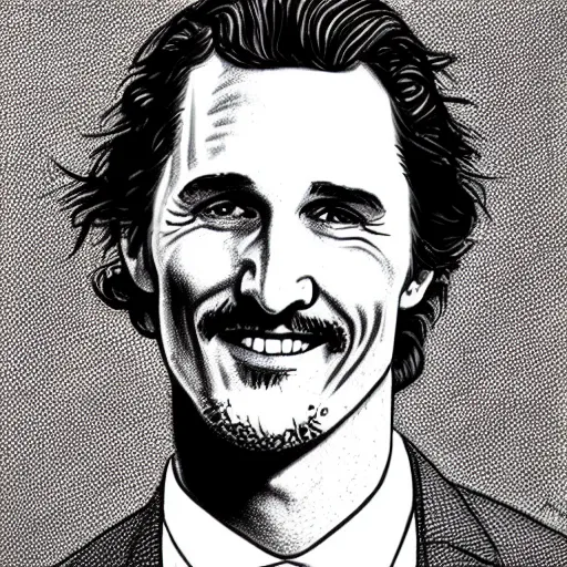 Prompt: a portrait drawing of Mathew McConaughey drawn by Robert Crumb