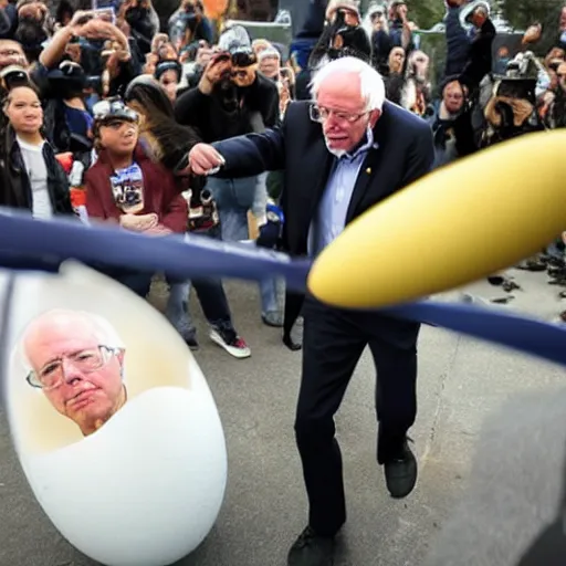 Prompt: bernie sanders fighting an egg