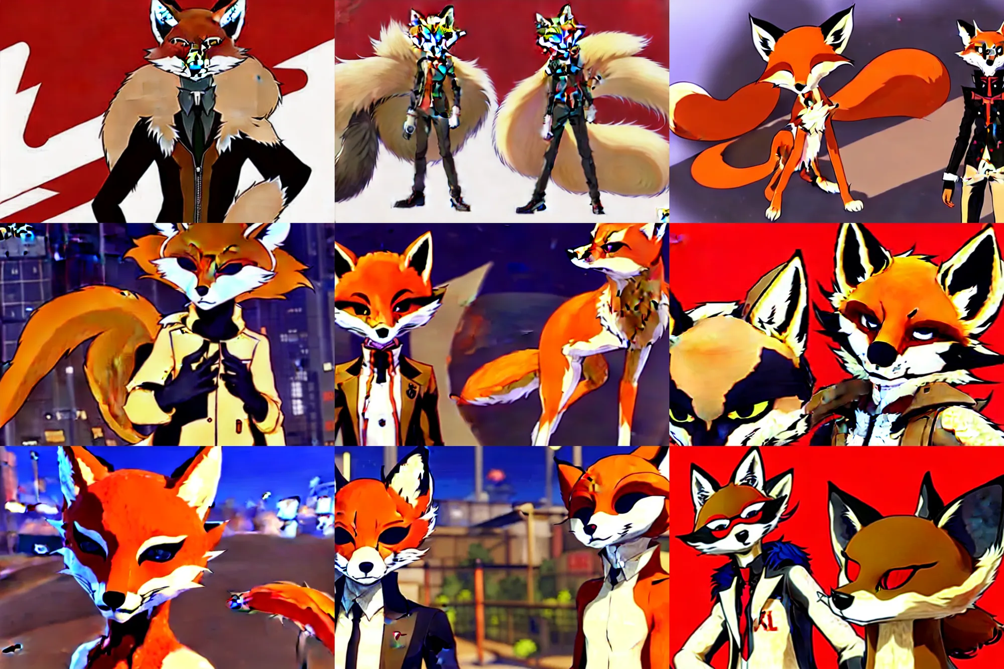 Image similar to a furry tan male fox on a persona 5 : royal ( by atlus ) video game splash screen, a furry male sandy sand - colored beige tan fur fox fursona ( has light brown hair ), persona 5 phantom thief style