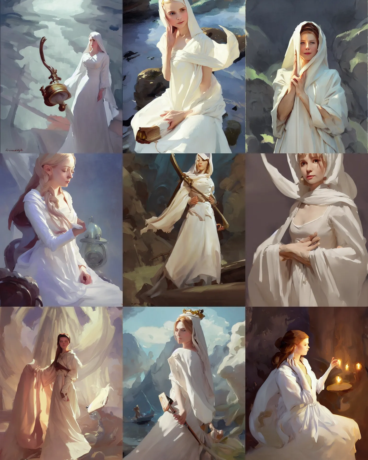 Image similar to white cloth fabric scandinavian princess, northern, greg manchess painting by sargent and leyendecker, studio ghibli, fantasy, medium shot, asymmetrical, intricate, elegant, matte painting, illustration, hearthstone, by rhads by greg rutkowski, by greg tocchini, by james gilleard, by joe fenton