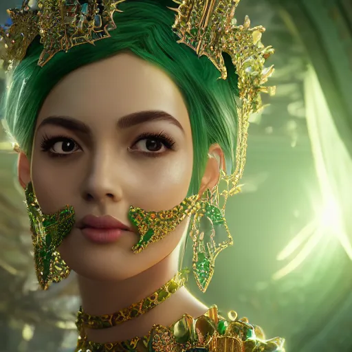 Image similar to wonderful princess of emerald with fair skin, ornate 8 k gorgeous intricate detailed, accent lighting, dramatic light, octane render