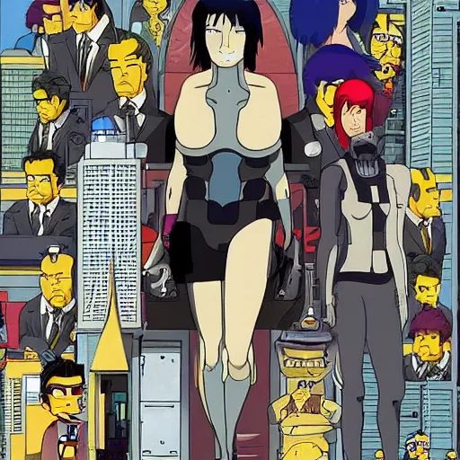 Prompt: ghost in the shell in the style of the simpsons