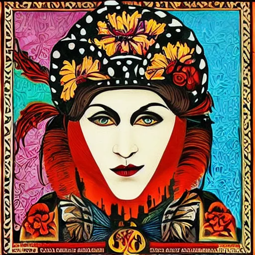 Image similar to transylvanian folk art, in the style of graffiti, made by shepard fairey