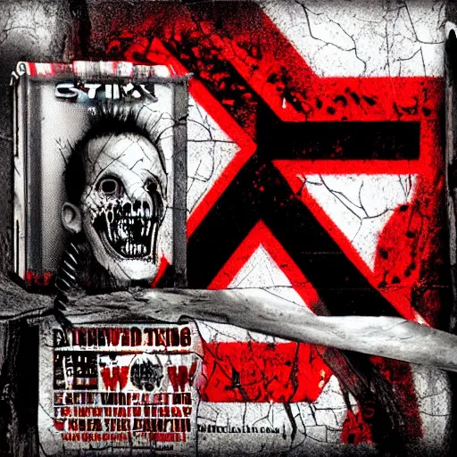 Image similar to Static - X Wisconsin death trip, Album Cover, Realistic, HDR, Clear Image, Man screaming on the front of thr album with the red text on top saying WISCONSIN DEATH TRIP,