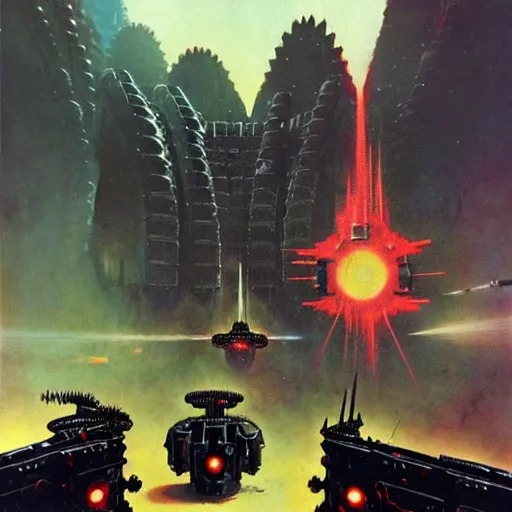 Prompt: war machines from a gate in hell, chris foss, john harris, beeple, wayne barlowe, warhammer 4 0 k