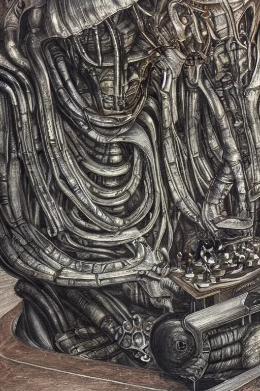 Image similar to chess painted in the syle of giger, giger art, extremely detailed, 4 k