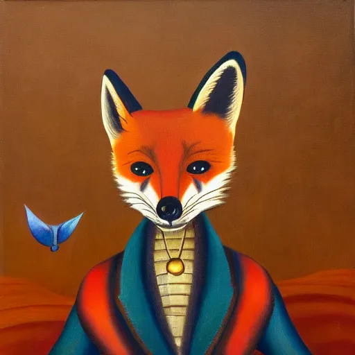 Prompt: an image of a beautiful fox in the style of archibald motley, jr., baroque, steampunk, oil on canvas, baroque