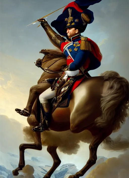 Image similar to grandiose epic portrait of napoleon bonaparte, french emperor, detailed painting, modern arstation style, 4 k, greg rutkowski, magalie villeneuve