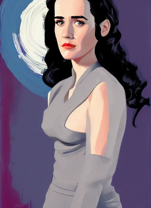 Image similar to detailed artwork by phil noto ; stylized painting of young jennifer connelly ; eva green ; young jennifer connelly from the rocketeer ; brush texture ; asymmetric composition ; paint texture ; trending on artstation ; gallery painting by phil noto, comic style