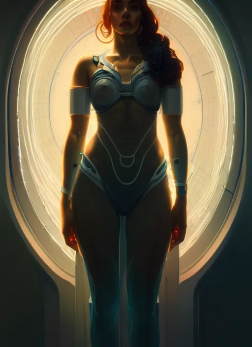 Image similar to full body portrait of girl, chemisty, sci - fi, glowing lights!! intricate, elegant, highly detailed, digital painting, artstation, concept art, smooth, sharp focus, illustration, art by artgerm and greg rutkowski and alphonse mucha, 8 k