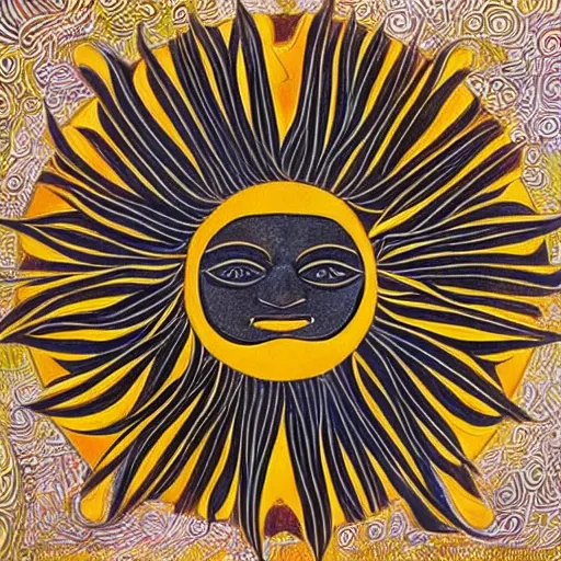 Prompt: the sun, maori art