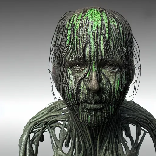 Image similar to hr giger and beeple and artgerm 3 d render of a man with slime mold growing all over his face