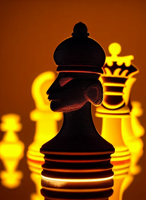 Image similar to ( 3 d printed extruded filiment, queen chess piece, bioluminescence, beautiful face, reflection of led lights, intricate detail, futuristic, very detailed, highly detailed background, sharpfocus, photorealism, soft diffuse autumn lights, some sun light ray, dark room wall, canon 5 d 5 0 mm lens