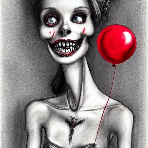 Prompt: surrealism grunge cartoon portrait sketch of an hourglass with a wide smile and a red balloon by - michael karcz, loony toons style, corpse bride style, horror theme, detailed, elegant, intricate