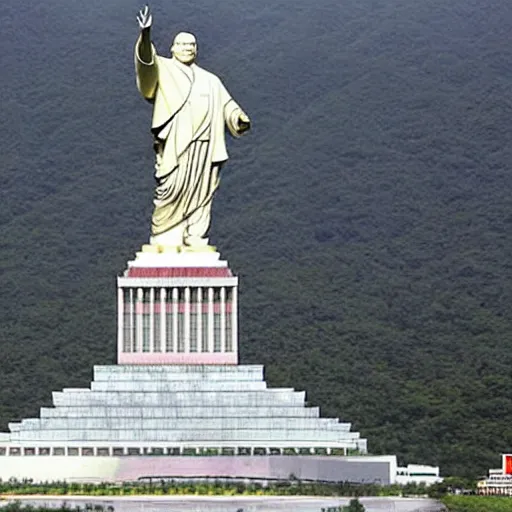 Prompt: kim jong un as marble christo redentor statue