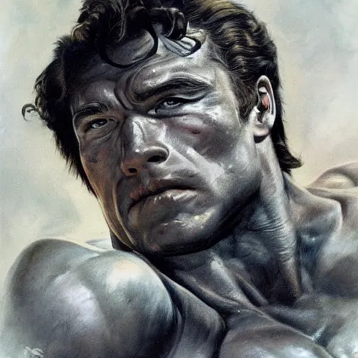 Image similar to portrait of hero arnold schwarzenegger by frank frazetta