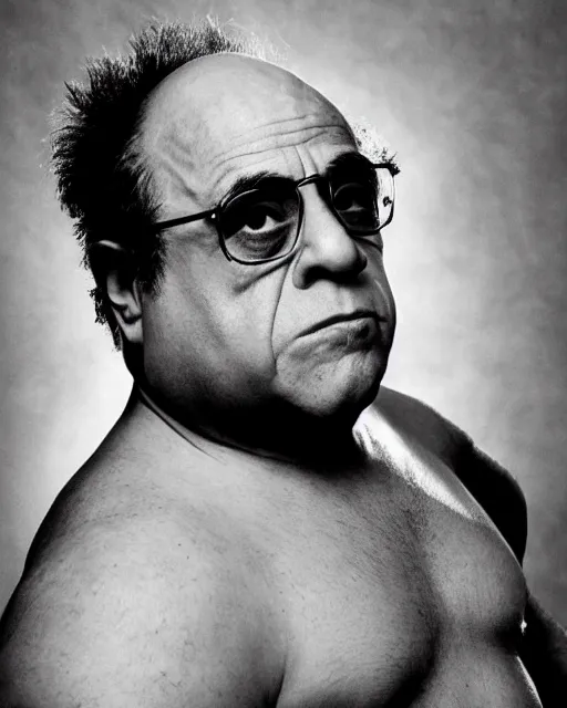 Image similar to portrait of danny devito as a professional wrestler. photographic, photography