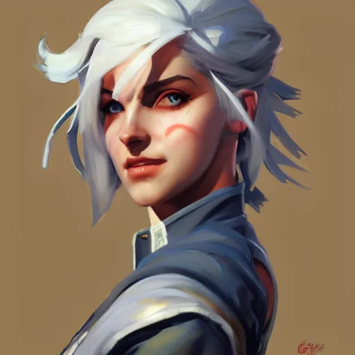 Image similar to Greg Manchess portrait painting of Ciri as Overwatch character, medium shot, asymmetrical, profile picture, Organic Painting, sunny day, Matte Painting, bold shapes, hard edges, street art, trending on artstation, by Huang Guangjian and Gil Elvgren and Sachin Teng