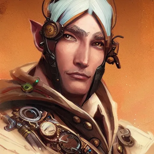 Image similar to a portrait of a steampunk male elf, highly detailed, art by artgerm and greg rutkowski and magali villeneuve