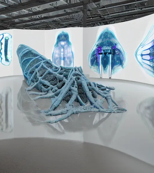 Image similar to x - ray bioremediation architecture installation, art exhibition, biennale, museum, vr, virtual