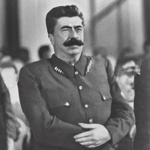 Prompt: close up photo of joseph stalin standing on his knees, crying so bad, and asking for forgiveness from hundreds of thousands of people