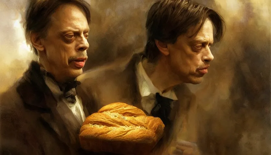 Image similar to beautiful portrait of steve buscemi as a load of bread, art by anders zorn, wonderful masterpiece by greg rutkowski, beautiful cinematic light, american romanticism thomas lawrence, greg rutkowski