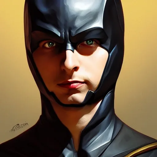 Image similar to handsome Michael Cera as Batman, western, D&D, fantasy, intricate, elegant, highly detailed, digital painting, artstation, concept art, matte, sharp focus, illustration, art by Artgerm and Greg Rutkowski and Alphonse Mucha