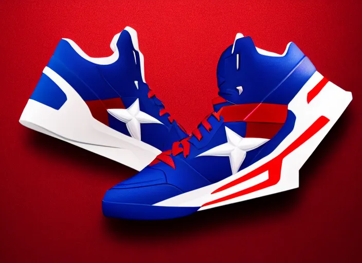 Image similar to basketball sneakers concept of captain america, octane render, smooth, sharp focus
