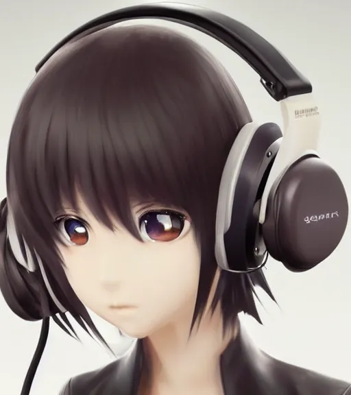 Prompt: squareenix style 3d anime girl wearing headphone listening to amplifier trending on artstation photo portrait