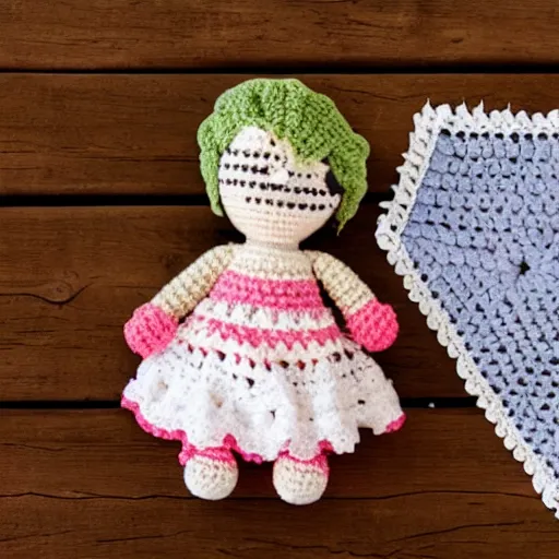 Image similar to product image of a cute crochet grandma made of crochet who's making a crochet. high resolution