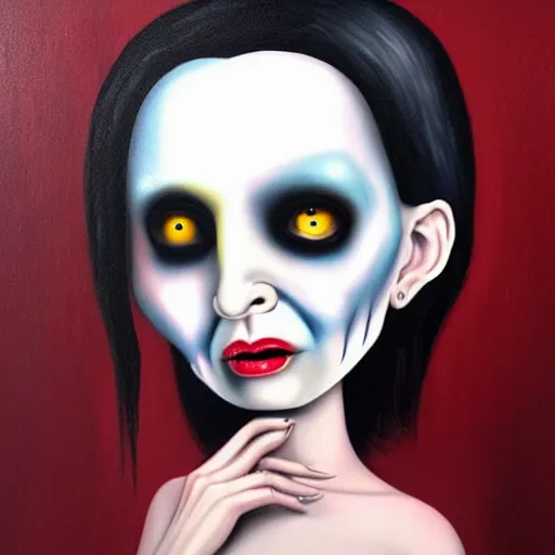 Prompt: painting in the style of mark ryden, marilyn manson crying