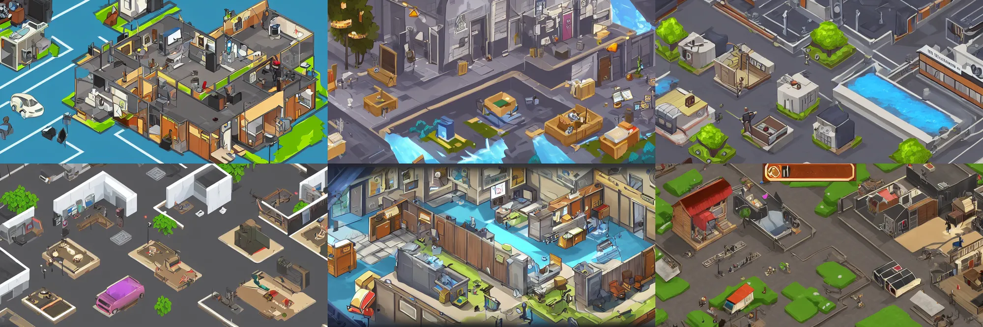 Prompt: a background of 2d mobile game level showing the office of a private investigator