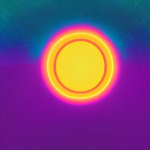 Image similar to cinematic view of sun on space, style by kurzgesagt