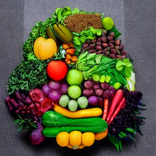 Image similar to portrait of benjamin netanyahu made of fruits vegetables and flowers