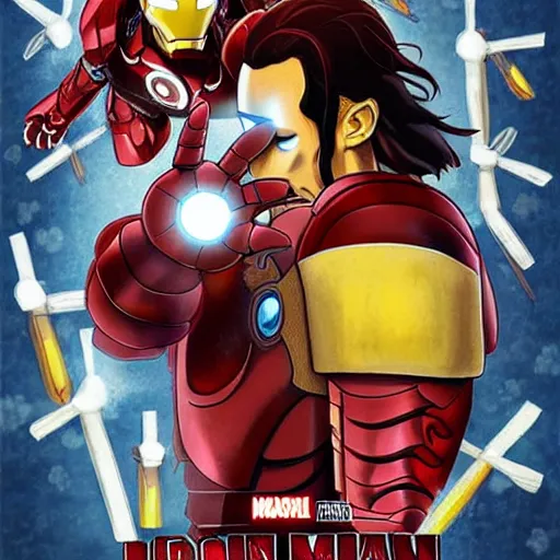 Prompt: Iron Man as a Captain Jack Sparrow, Anime poster, in hayao Miyazaki style, studio Ghibli