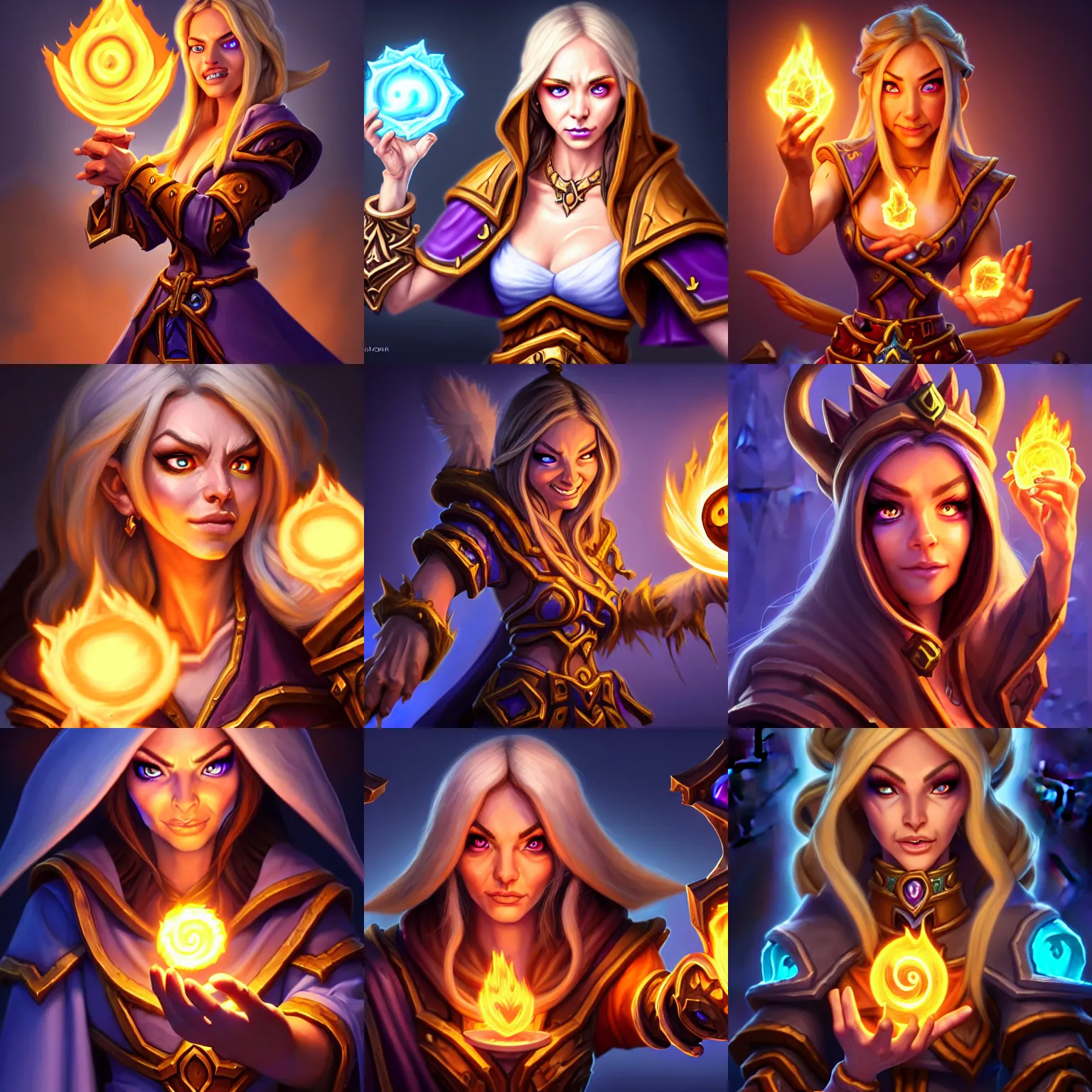 Image similar to Hearthstone official professional art, with realistic beautiful face & eyes. A sorceress, wearing a robe casting a fire ball. Insanely coherent and well drawned physical body parts (face, arms, legs, hair, eyes). Full body, sharp focus, 8k high definition, insanely detailed, intricate, elegant, smooth, sharp focus, illustration, ArtStation