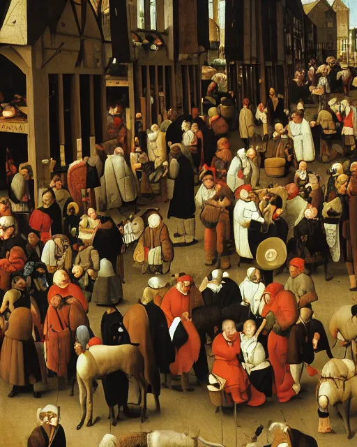 Prompt: a detail from crowded marketplace by pieter breugel the elder - w 8 0 0